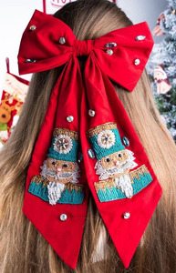 Pince à cheveux de Noël perlée dorée avec ornements, motif artisanal, accessoire de cheveux de fête fait main pour femme - Product Image 5