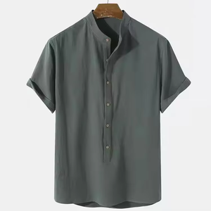 Wholesale <b>Summer</b> Custom Comfortable Causal Breathable Mens <b>Shirt</b> Cotton Linen Short Sleeve <b>Shirts</b> - Product Image 2