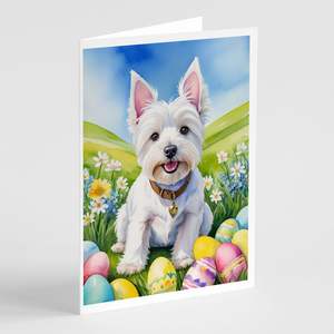 Westie lunatique chasse aux oeufs de Pâques A7 cartes de voeux paquet de 8 cartes vierges avec enveloppes taille 5x7 - Product Image 1