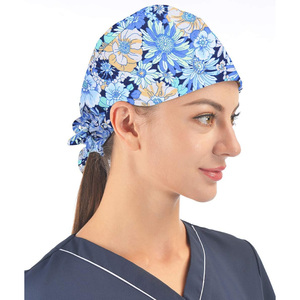 Floral Print Surgical <b>Cap</b> For Women Hospital Uniform Accessory Woven Cotton Polyester <b>Scrub</b> Headwear - Product Image 3