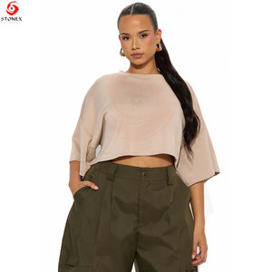 Women's Neck <b>Crop</b> <b>Top</b> T-Shirt Premium Cotton Lightweight Eco-Friendly Breathable Casual for Spring/Summer Fashion Retail - Product Image 1