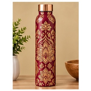 Fluid Art Copper <b>Water</b> <b>Bottle</b> Copper Lid Portable Travel Drinkware Modern Design Blue Gold <b>White</b> - Product Image 6