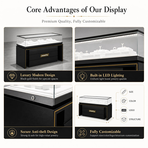 Comptoir de présentation de bijoux de luxe moderne avec éclairage LED, vitrine de vente au détail en verre noir sur mesure pour boutique de bijoux en centre commercial - Product Image 5