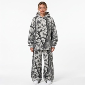 Conjunto deportivo de alta calidad para mujer con estampado de leopardo en blanco y negro, sudadera con capucha y pantalones anchos, chándal informal largo. - Product Image 3