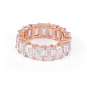 Anillo de diamantes cultivados en laboratorio, corte esmeralda, banda de eternidad en oro rosa, anillo de eternidad completo, elegante anillo de boda para mujer - Product Image 4