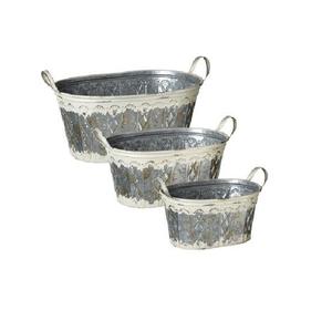 Juego de 2 macetas de metal galvanizado con acabado nuevo para el hogar y el jardín, de forma ovalada, decorativas, en oferta. - Product Image 5