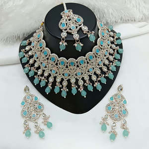 Jewelemarket Fashion Jewelry Set Sparkle Austrian Stone Pearl and Beads Designer Choker Necklace 10575416BLP - Product Image 1