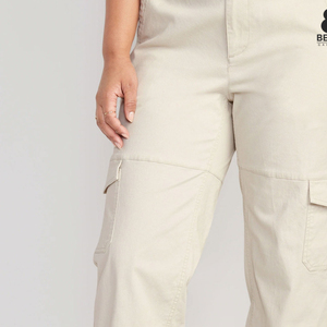 Women Cargo <b>Pants</b> Be Dot Logo High Waist Ankle-Length Loose Fit Casual Canvas <b>Pants</b> With Pockets Breathable Woven Style - Product Image 5