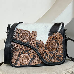 Unique Designer 2026 Handcrafted Tooled Cowhide Leather Women <b>Messenger</b> <b>Bags</b> Stylish Floral Pattern Crossbody Shoulder Handbags - Product Image 2