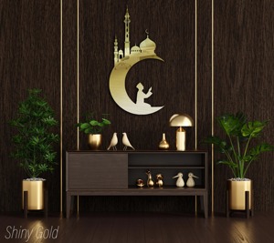 Décoration murale islamique en métal noir, mosquée, croissant de lune, prière, décoration moderne pour l'intérieur de la maison, thème Ramadan, décoration murale à suspendre - Product Image 5