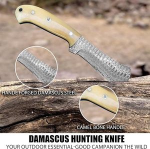 Couteau de boucher artisanal en acier Damas de 8 pouces, qualité industrielle OEM, à prix abordable – Couteau de chasse de cowboy à lame pleine avec étui en cuir - Product Image 3