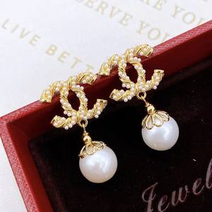 Pendientes Colgantes de Perlas Edison de Agua Dulce de 11 mm, Estilo Europeo y Americano, Doble C, Joyería de Verano - Product Image 2