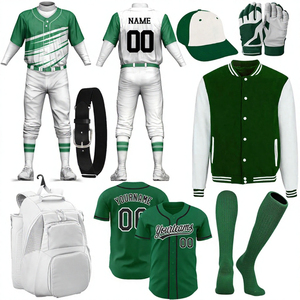 Custom Sublimation <b>Baseball</b> Uniform Set Green White Jersey Pants Gloves Socks Jacket Backpack for Adults Unisex Moisture Wicking - Product Image 1