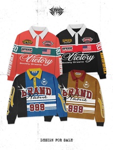 Polo de Manga Larga para Hombre Victory, Diseño Deportivo con Estampado Digital, Tejido Transpirable de Poliéster, Rojo y Negro, en Venta - Product Image 3