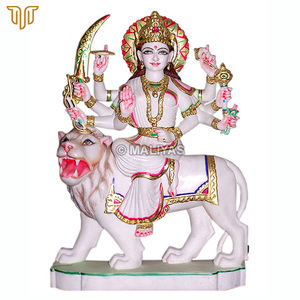 White Marble Durga Maa Statue on Lion | Handcrafted Durga Mata Murti with Golden Ornaments by MALIYAS Jaipur - Product Image 2