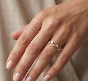 Nature Inspired Floral Marquise Diamond Vine Band Lab Grown Diamond 14K 18K Solid Gold Leaf Design <b>Stacking</b> <b>Ring</b> Wedding Band - Product Image 4