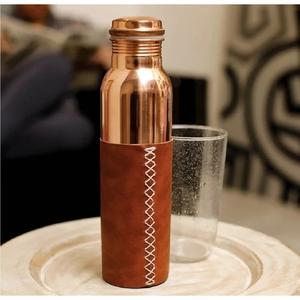 Vintage Genuine Leather <b>Bottle</b> Holder Portable Travel Water <b>Flask</b> Carrier Luxury Handmade Leather Beverage Cup Sleeve Holder - Product Image 6