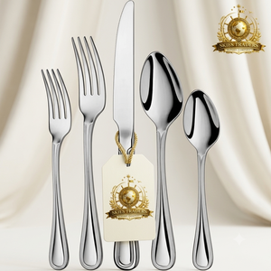 Ensemble de couverts en acier inoxydable de luxe avec manche martelé doré, ensemble de couteaux, fourchettes et cuillères dorés de qualité supérieure avec boîte cadeau - Product Image 3