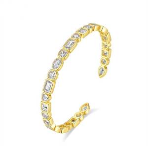Luxury 925 <b>Silver</b> Gold Plated <b>Cross</b> Moissanite Cuff <b>Bracelet</b> Bezel Setting Unisex Everyday Wear - Product Image 4