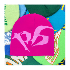 Gorro de punto jacquard rosa con patrón de letras, gorro de invierno unisex, estilo urbano, talla para adultos 56-58CM - Product Image 5