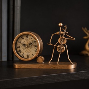 Horloge de bureau en laiton, mouvement mécanique, design circulaire, silencieuse, sans tic-tac, sonnerie horaire, style rustique - Product Image 3