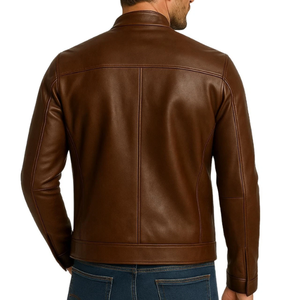 Veste en cuir véritable pour homme, zippée, style bomber, col rabattable, imperméable, coupe-vent, vêtements d'hiver, streetwear et décontracté - Product Image 2