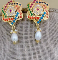 Conjunto de Collar y Aretes Jadau de Latón Chapado en Oro de Diseño de la Mejor Calidad para Bodas, Fiestas y Uso Festivo, Colección para Mujer - Product Image 2