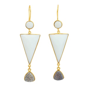 925 Sterling Silver Unique Design Drop Earrings With White Opal Chalcedony Truze Fancy Shape Wire Fashion Accessory - Product Image 1