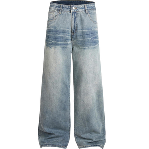 Jean décontracté vintage pour homme, coupe ample, jambe large, en denim noir, style streetwear hip-hop tendance - Product Image 1