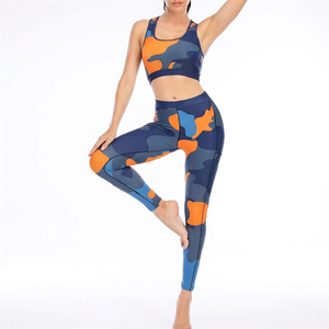 Women's Camouflage Print Yoga Set High Waist Leggings <b>Crop</b> <b>Top</b> 2 Piece Fitness Wear Full Length Racerback - Product Image 6