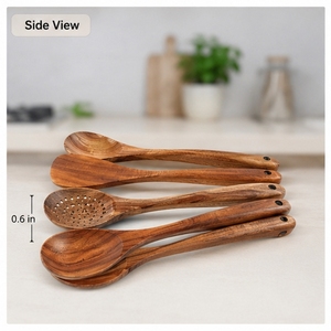 Ensemble de cuillères en bois, 6 pièces, lavage à la main uniquement, cuillères, spatules et fourchettes adaptées aux aliments - Product Image 2