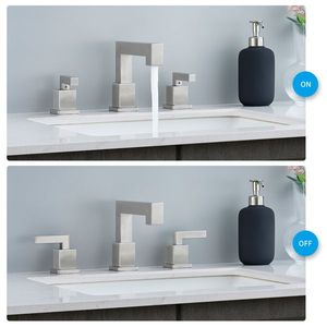 Modern 2-Handle Widespread Bathroom Faucet Brushed Nickel Waterfall Vanity Faucet with 3-Hole Sink Pop Style - Product Image 2