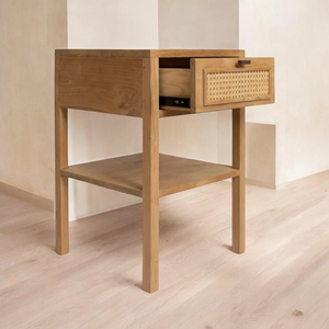 Modern Solid Teak Wood and <b>Rattan</b> Cabinet Wholesale Living Room <b>Bedside</b> Drawer <b>Table</b> Sustainable Storage Furniture for Hotel - Product Image 3