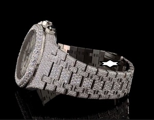 Luxury Men's Mechanical Watch Stainless Steel Iced Moissanite Analog <b>Chronograph</b> Square Case Folding Clasp Elegant Vintage Glass - Product Image 3