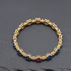 กำไลข้อมือหินหลายเม็ดขนาด 2.6 นิ้ว รูปไข่ ประดับเพชร CZ เงินแท้ 925 ชุบทอง 18K เหมาะสำหรับงานแต่งงานและงานปาร์ตี้ - Product Image 1