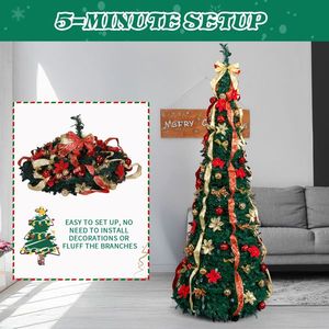 7 FT Fully Decorated Pre-lit Christmas <b>Tree</b> with 200 Warm Red Golden Lights Pop up <b>Artificial</b> Xmas <b>Tree</b> Remote Control - Product Image 2