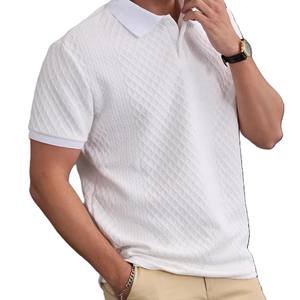 OEM Factory Cross Border Mens Jacquard Fabric Polo Shirt Solid Color Button Placket Stand Collar Short Sleeve Casual Polo Shirt - Product Image 1