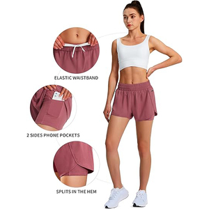 Shorts de course élégants pour femmes 2 en 1, taille haute, polyester, séchage rapide, pour la gym, le yoga, le sport, avec poche pour téléphone - Product Image 5