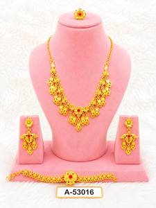 Gold Plated Zinc Alloy Coral Tassel Choker Necklace Earrings Set for Women Bohemia Style Certified Party <b>Wedding</b> Jewelry A-53291 - Product Image 2