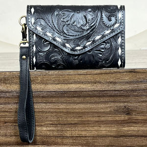 Factory Direct Fashion Western Style Genuine Cowhide Leather Cowgirl Wallet Floral Pattern <b>Wristlet</b> Clutch for Travel Organizers - Product Image 4