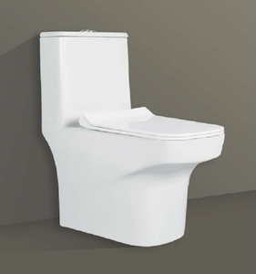 Inodoro de una pieza SILK-5022 para uso en villas modernas, baños escolares y hoteles, con descarga por arrastre y salida al suelo en forma de S alargada. - Product Image 1