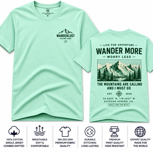 Camiseta de Manga Corta Verde Menta para Hombre Wanderlust, Cuello Redondo, Corte Regular, 100% Algodón Terry, Ecológica, Estampado Informal - Product Image 1