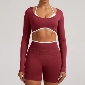 Ensemble de yoga 3 pièces personnalisé pour femme, couleur unie, col ras du cou, détails respirants, dos nageur sans manches, taille haute élastique - Product Image 4