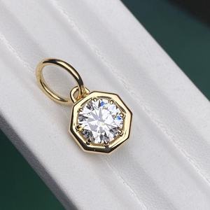 Geometric Hexagon Bezel Set 3.00 CT Brilliant Cut Solitaire Zircon Pendant <b>Charm</b> Women 925 Sterling <b>Silver</b> Plated Classic Yellow - Product Image 5