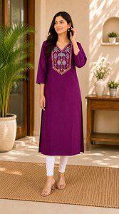Kurtis de Algodón Color Verde Azulado para Mujer, con Cuello en V Bordado, Corte Holgado, Largo Midi, Estilo Tradicional Indio-Pakistaní, Ropa Casual - Product Image 2
