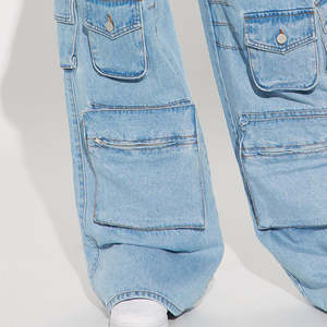 Pantalon cargo long et large pour femme, taille basse, coupe skinny, style streetwear, en denim, grandes tailles, écologique, avec logo personnalisé, fabrication OEM - Product Image 4