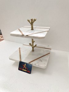 Support à gâteau en marbre de qualité supérieure, 2 étages, fait main, en pierre, pour présentation de gâteaux, desserts et cupcakes, idéal pour les mariages et les anniversaires. - Product Image 1