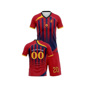 Tenue de football officielle pour hommes, confortable, en tissu, pour l'entraînement en plein air, maillot à col en V et short, nom et numéro personnalisés - Product Image 2