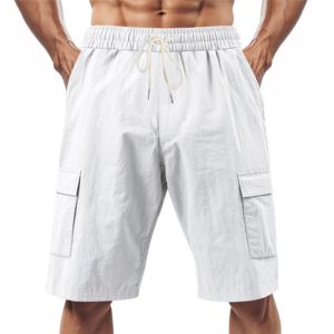 Men's 100% Cotton Canvas Knitted Breathable Mid Waist Cargo Shorts Casual <b>Elastic</b> Lightweight Solid - Product Image 4