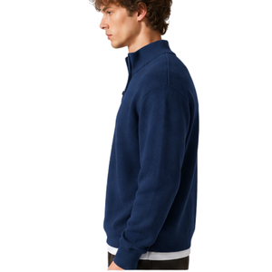 Pull en maille bleu marine pour homme, col montant zippé, manches longues, décontracté, chaud, respirant, doux, taille XL - Product Image 3